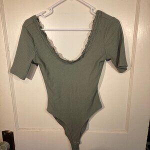 Forever 21 Green Olive Short Sleeve Bodysuit